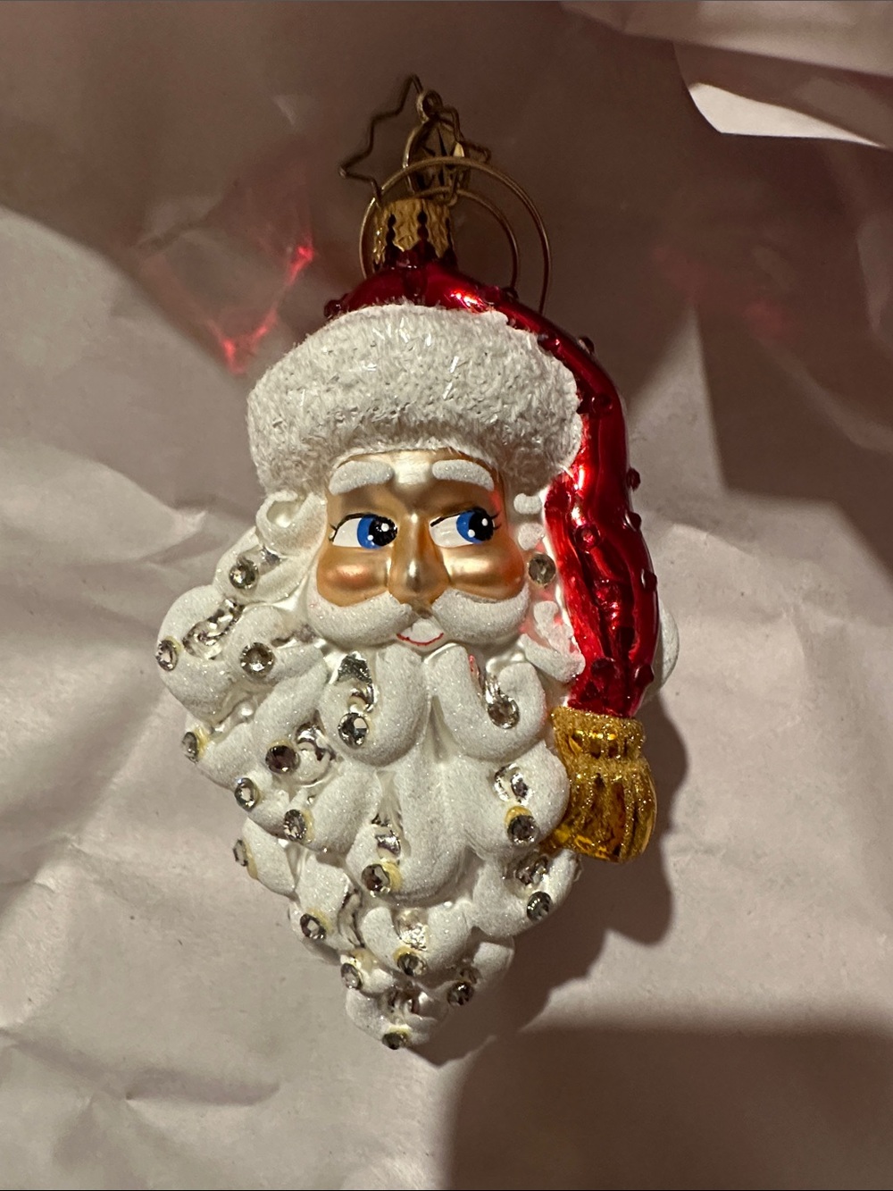 Christopher Radko Handcrafted Santa Claus Glass Ornament - White Beard, Red Hat